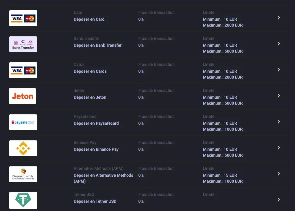 MyStake dépôts